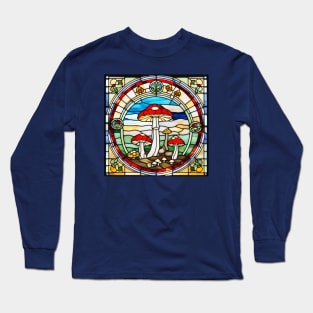 Asymmetrical Mushroom Stained Glass Long Sleeve T-Shirt